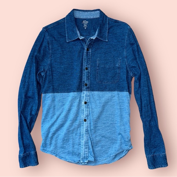 J. Crew Indigo Color Block Button Down Shirt - Picture 1 of 4